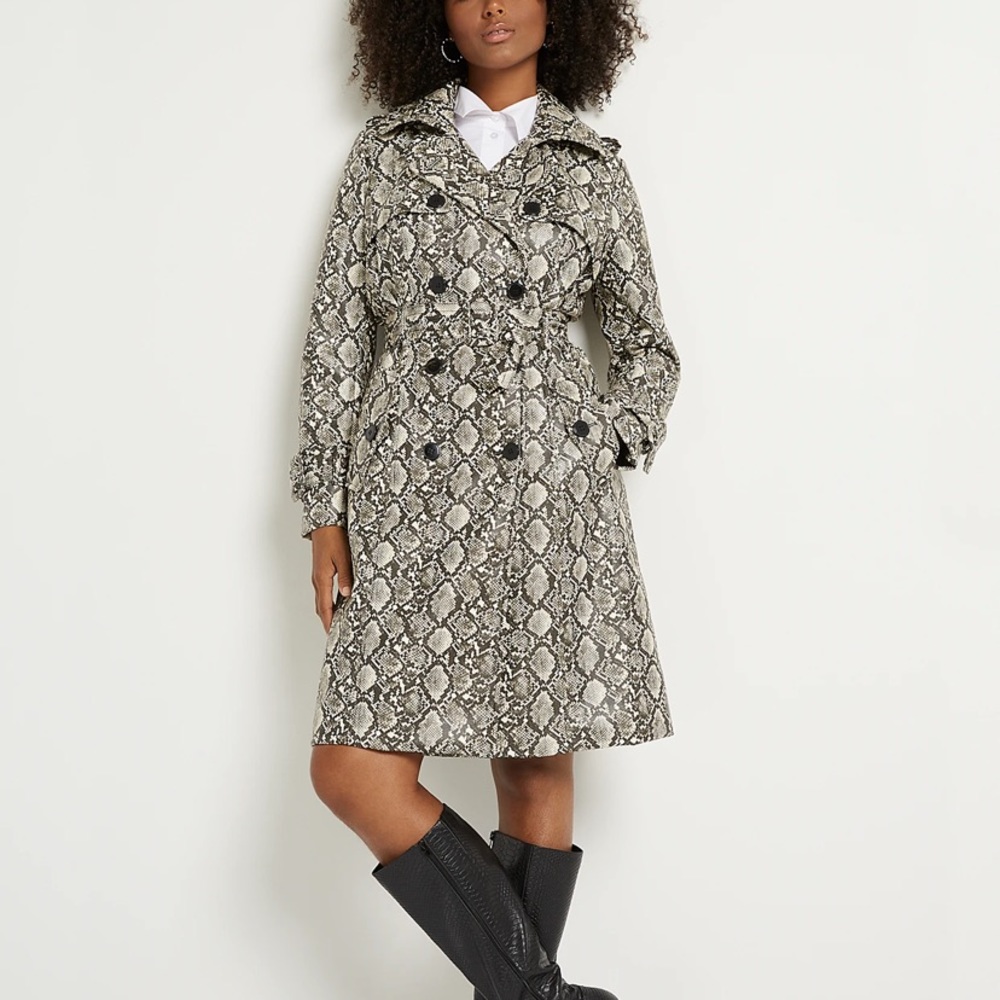 New York and Company Faux leather Snake Print Trench Coat Women Large NWT $189